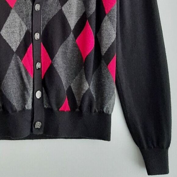 IAN POULTER / 100% Merino Wool Shapeshifter Cardigan Golf Sweater Argyle Mens L - Picture 5 of 15